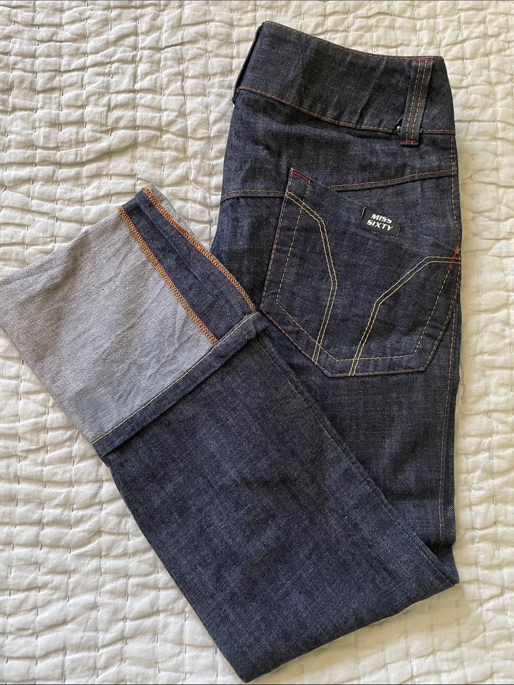 Miss Sixty women’s Dark Indigo Straight Jeans with Contrast Stitching